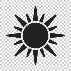 Sun vector icon. Summer sunshine illustration on isolated transparent background. Sun sunlight concept.