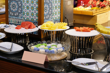 Thai dessert with fruit background in food buffet