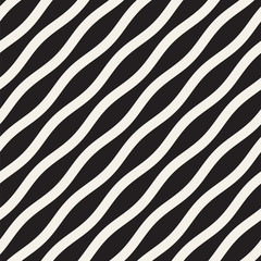 Vector seamless black and white wavy lines pattern. Abstract geometric background design.
