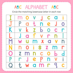 Circle the matching lowercase letter in each row. From I to Q. Worksheet for kindergarten and preschool. Exercises for children