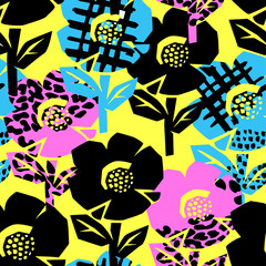 Exotic flowers seamless pattern.