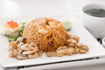 Pound shrimp fried rice with soup