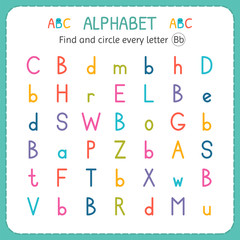 Find and circle every letter B. Worksheet for kindergarten and preschool. Exercises for children