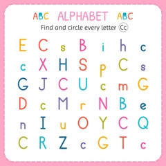 Find and circle every letter C. Worksheet for kindergarten and preschool. Exercises for children