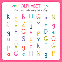 Find and circle every letter G. Worksheet for kindergarten and preschool. Exercises for children