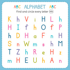 Find and circle every letter H. Worksheet for kindergarten and preschool. Exercises for children