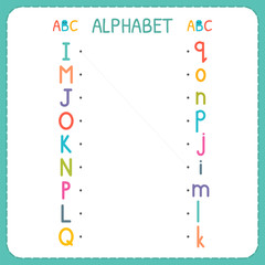 Join each capital letter with the lowercase letter. From I to Q. Worksheet for kindergarten and preschool. Exercises for children