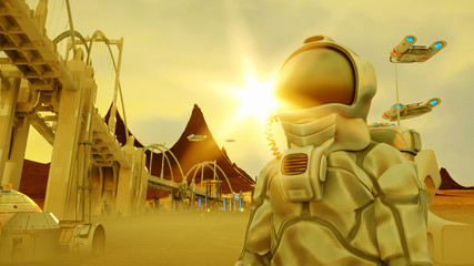 3D Illustration of Space station on Mars colony of pioneers © de Art