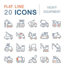 Set Vector Line Icons of Heavy Equipment.