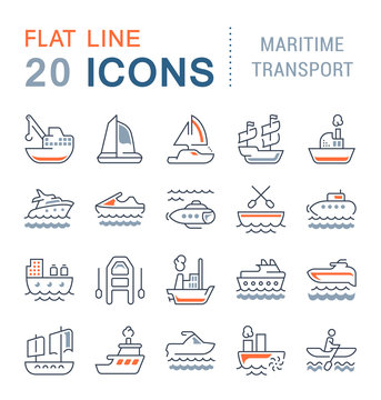 Set Vector Line Icons of Maritime Transport.