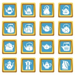 Teapot sport icons set vector sapphirine square isolated on white background 