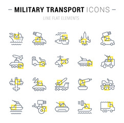 Set Vector Line Icons of Military Transport.