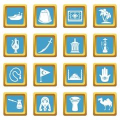 Turkey travel icons set vector sapphirine square isolated on white background 