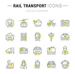 Fototapeta na wymiar Set Vector Line Icons of Rail Transport.