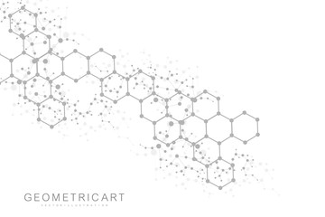 Obraz premium Hexagonal abstract background. Big Data Visualization. Global network connection. Medical, technology, science background. Vector illustration.