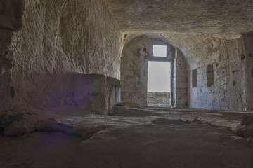 Interior of an old house-cavern in Matera historic town