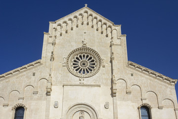 Fototapeta na wymiar Matera Cathedral architectural feature, frontal facade