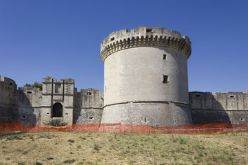 Fototapeta na wymiar Medieval Tramontano Castle in Matera, under renovation works