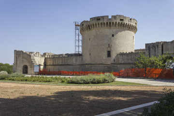 Fototapeta na wymiar Medieval Tramontano Castle in Matera, under renovation works
