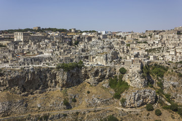 Fototapeta na wymiar overview of the scenic rocky landscape surrounding the ancient city of Matera, Italy