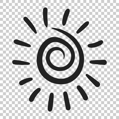 Hand drawn sun vector icon. Sun sketch doodle illustration. Handdrawn sunshine concept on isolated transparent background.