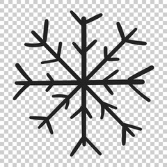 Hand drawn snowflake vector icon. Snow flake sketch doodle illustration. Handdrawn winter christmas concept on isolated transparent background.