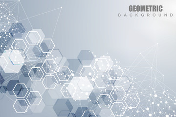 Hexagonal abstract background. Big Data Visualization. Global network connection. Medical, technology, science background. Vector illustration.