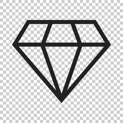 Diamond jewel gem vector icon in flat style. Diamond gemstone illustration on isolated transparent background. Jewelry brilliant concept.