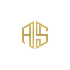 Initial letter AS, minimalist line art hexagon shape logo, gold color