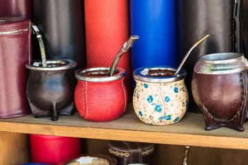 Mate gourds for sale as popular souvenirs from Argentina and Uruguay.