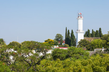 Fototapeta na wymiar Lighthouse in Colonia del Sacramento, small colonial town, Uruguay.