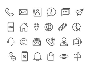 Help and Support Contact Communications Related Vector Line Icons Phone Assistant, Online Help, Video Chat and more Editable Stroke. 48x48 Pixel Perfect