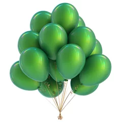 Deurstickers Green balloons birthday party decoration. Happy holiday celebration balloon bunch classic. 3d illustration isolated © snake3d