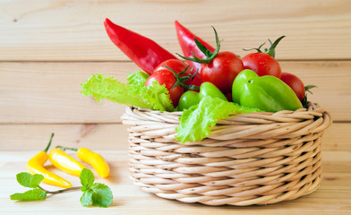 Fresh appetizing vegetables in the basket