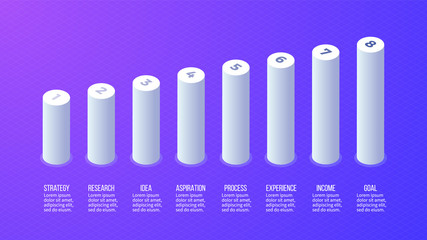 Business infographics. Bar chart, graph with 8 steps, options. Vector template.