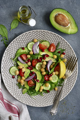 Vegetable salad with chickpea.Top view.