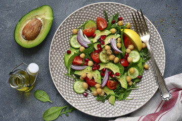 Vegetable salad with chickpea.Top view.