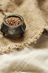 flax seeds (superfood) - healthy food  (dietary supplement).  Food background