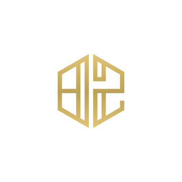 recommend clip art: Initial letter BZ, minimalist line art hexagon shape logo, gold color