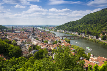 View from Heidelberg Castle to Heidelberg and Neckar_Heidelberg, Baden Wuerttemberg, Germany