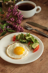 fried eggs (superfood) - healthy food  (the food is balanced).  Food background