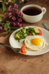 fried eggs (superfood) - healthy food  (the food is balanced).  Food background