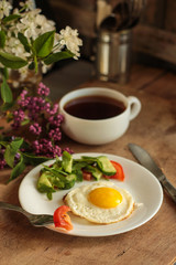 fried eggs (superfood) - healthy food  (the food is balanced).  Food background