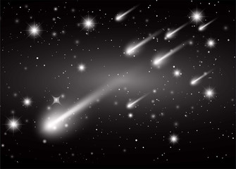 Obraz na płótnie Canvas Stars of a planet and galaxy in a free space. meteor, meteorite. dark black background.