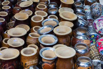 Mate gourds for sale as popular souvenirs from Argentina and Uruguay.