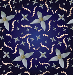 Beautiful abstract seamless background with pearls and flowers.