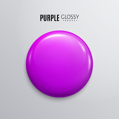 Blank purple glossy badge or button. 3d render.