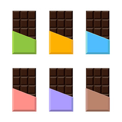 Chocolate bar realistic set. Packaging. Mock up. Isolated vector illustration on white background.