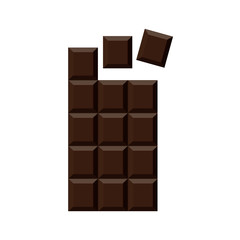 Chocolate bar isolated on white background. Top view. Vector.
