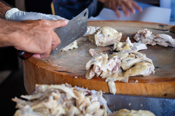 Steam chicken with rice cooking in restaurant